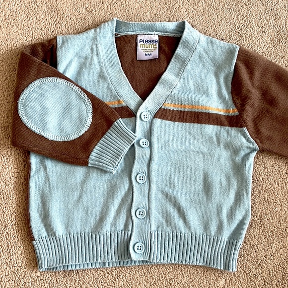 Baby boy stylish set, 3 pieces. Denim pants, long sleeve onesies, sweater - Picture 2 of 9
